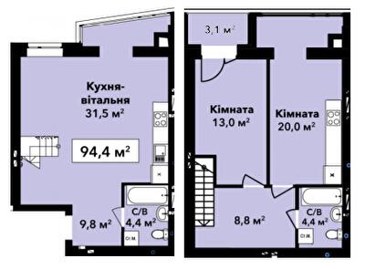 Дворівнева 94.4 м² в ЖК Перлина Проскурова від 19 900 грн/м², Хмельницький
