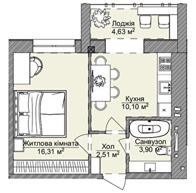 1-кімнатна 37.45 м² в ЖК Теплий дім Plus від 18 950 грн/м², с. Крижанівка