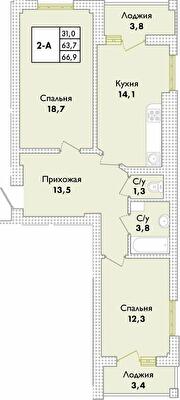 2-кімнатна 66.9 м² в ЖК Парк Совіньон від 21 900 грн/м², смт Таїрове