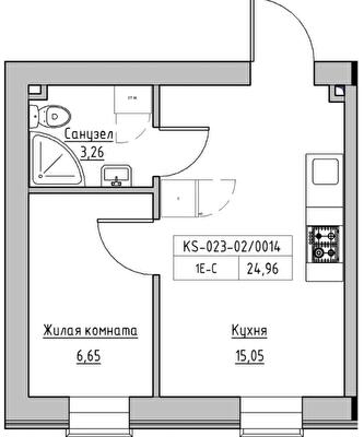 1-кімнатна 24.96 м² в ЖК KEKS від 20 800 грн/м², смт Авангард