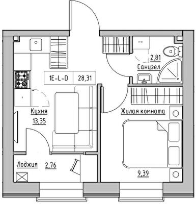 1-комнатная 28.31 м² в ЖК KEKS от 20 800 грн/м², пгт Авангард