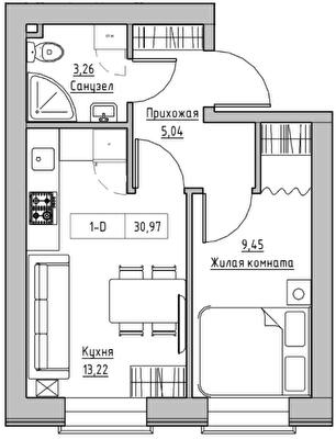 1-комнатная 30.97 м² в ЖК KEKS от 20 800 грн/м², пгт Авангард
