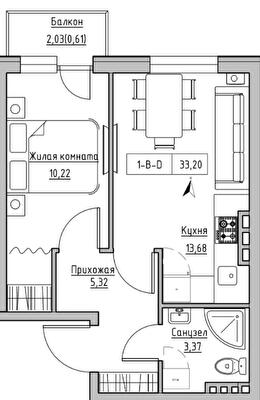 1-комнатная 33.2 м² в ЖК KEKS от 20 800 грн/м², пгт Авангард