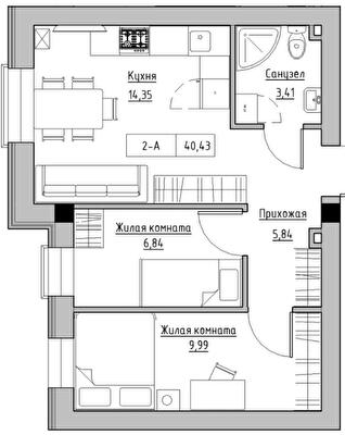 2-комнатная 40.43 м² в ЖК KEKS от 20 400 грн/м², пгт Авангард