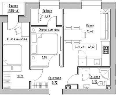 2-комнатная 45.49 м² в ЖК KEKS от 20 400 грн/м², пгт Авангард