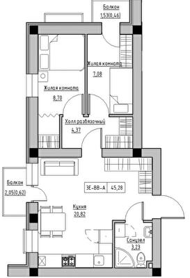 3-комнатная 45.28 м² в ЖК KEKS от 20 700 грн/м², пгт Авангард