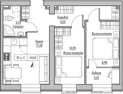 2-комнатная 49.62 м² в ЖК KEKS от 20 700 грн/м², пгт Авангард