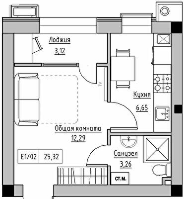 1-комнатная 25.32 м² в ЖК KEKS от 21 950 грн/м², пгт Авангард