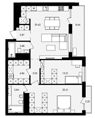 2-комнатная 88.89 м² в ЖК Avalon Yard от 31 000 грн/м², Львов