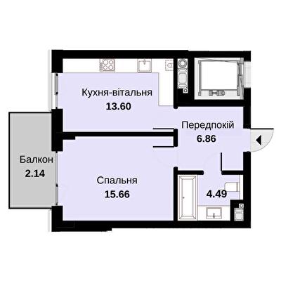 1-комнатная 42.75 м² в ЖК Княжий холл от 48 000 грн/м², Львов