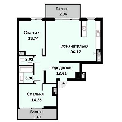 2-кімнатна 88.12 м² в ЖК Княжий хол від 48 000 грн/м², Львів