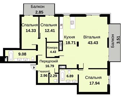 3-кімнатна 155.62 м² в ЖК Княжий хол від 48 000 грн/м², Львів