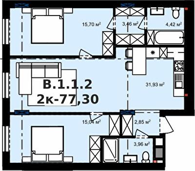 2-комнатная 77.3 м² в Апарт-комплекс APART HALL от 18 000 грн/м², с. Сокольники