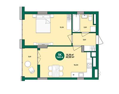 1-кімнатна 42.53 м² в ЖК Wellspring від 25 150 грн/м², м. Вишневе