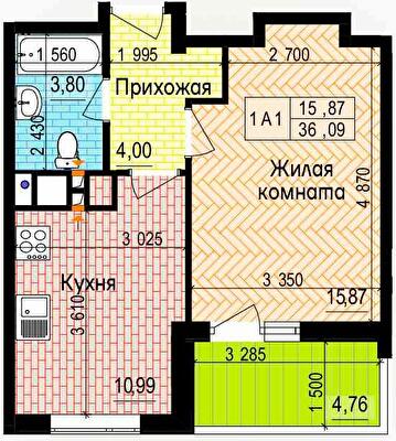 1-кімнатна 36.09 м² в ЖК Пролісок від 24 900 грн/м², Харків