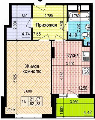 1-кімнатна 52.33 м² в ЖК Пролісок від 24 900 грн/м², Харків