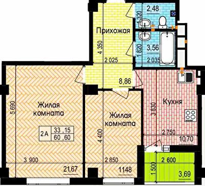 2-кімнатна 60.6 м² в ЖК Пролісок від 22 600 грн/м², Харків