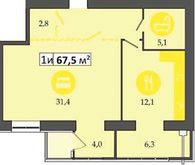 2-комнатная 67.5 м² в ЖК Днепровская Брама 2 от 19 100 грн/м², пгт Слобожанское