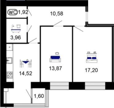 2-комнатная 63.65 м² в ЖК Семейный комфорт от 17 000 грн/м², Винница