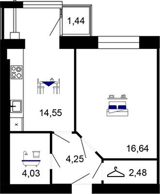 1-кімнатна 43.39 м² в ЖК Сімейний комфорт від 18 000 грн/м², Вінниця