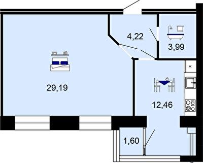 1-комнатная 51.46 м² в ЖК Семейный комфорт от 18 000 грн/м², Винница