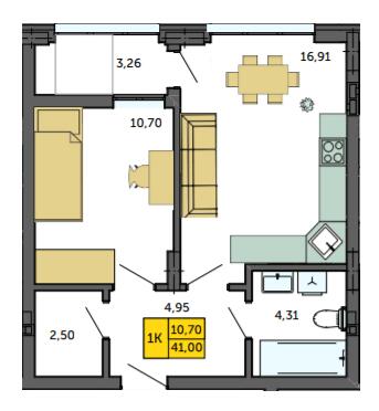 1-комнатная 41 м² в ЖК Амстердам от 20 000 грн/м², с. Струмовка