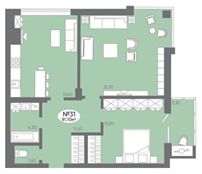 2-комнатная 81.1 м² в ЖК Оселя Парк от 26 500 грн/м², Луцк