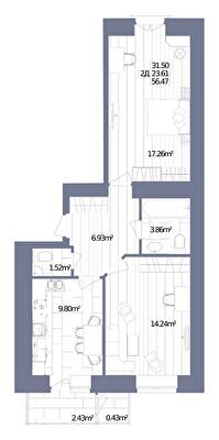 2-кімнатна 56.47 м² в ЖК Oliva від 19 000 грн/м², м. Горишні Плавні