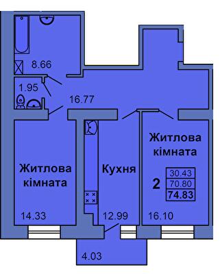 2-комнатная 74.83 м² в ЖК City Park от 24 000 грн/м², Полтава