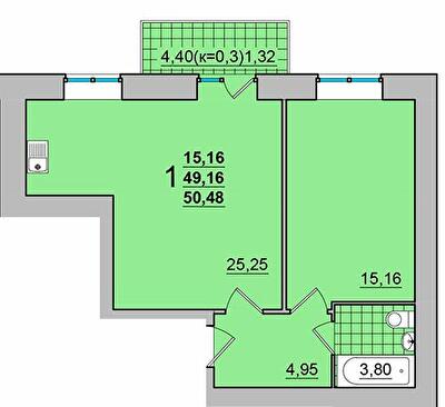 1-кімнатна 50.48 м² в ЖК М'ятний від 15 500 грн/м², м. Прилуки