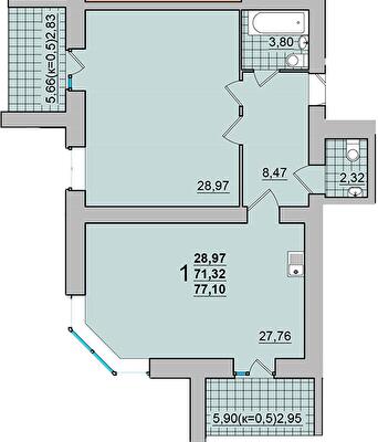 1-кімнатна 77.1 м² в ЖК М'ятний від 15 500 грн/м², м. Прилуки