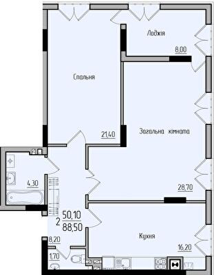 2-кімнатна 88.5 м² в ЖК Comfort Hall від 15 600 грн/м², Чернівці