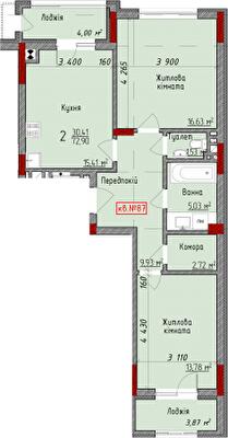 2-кімнатна 72.9 м² в ЖК Delux House від 22 650 грн/м², Чернівці