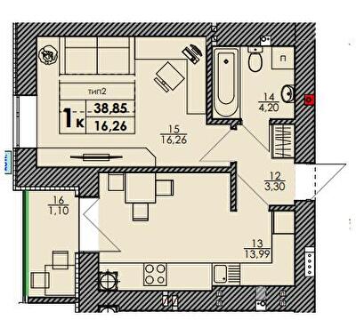 1-комнатная 38.85 м² в ЖК Park Residence от 24 000 грн/м², с. Софиевская Борщаговка