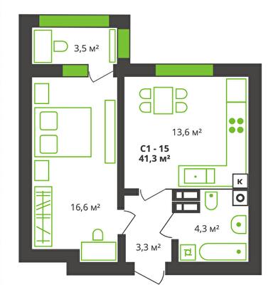 1-комнатная 41.3 м² в ЖК на ул. Франко, 21 от 21 850 грн/м², г. Борисполь