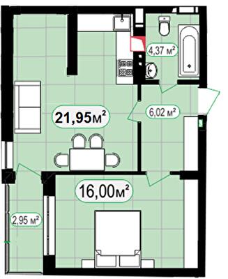 1-комнатная 53.21 м² в ЖК 7'я от 28 000 грн/м², с. Счастливое