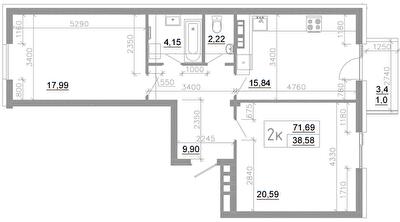 2-комнатная 71.69 м² в ЖК Scandia от 22 000 грн/м², г. Бровары