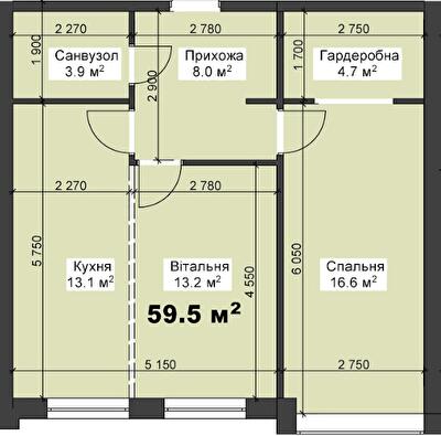 2-комнатная 59.5 м² в ЖК Калиновый Квартал от 17 000 грн/м², пгт Калиновка
