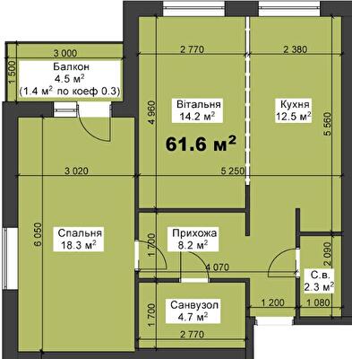 2-комнатная 61.6 м² в ЖК Калиновый Квартал от 17 000 грн/м², пгт Калиновка