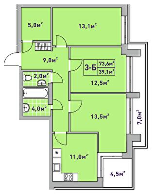3-комнатная 73.6 м² в ЖК Центральный-2 от 33 600 грн/м², г. Ирпень