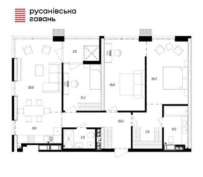 3-комнатная 106.2 м² в ЖК Русановская Гавань от 28 100 грн/м², Киев