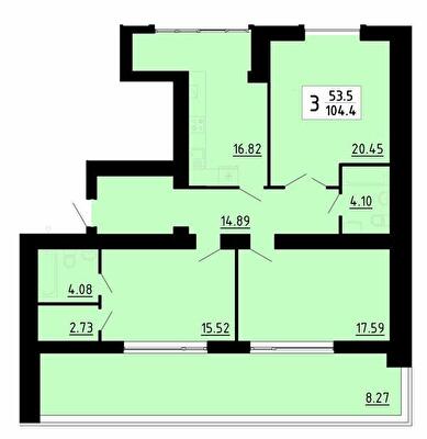 3-кімнатна 104.4 м² в ЖК Енергія від 21 700 грн/м², Тернопіль