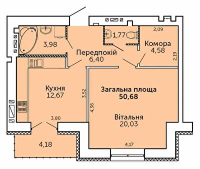 1-комнатная 50.68 м² в ЖК Levanevsky от 18 950 грн/м², Николаев