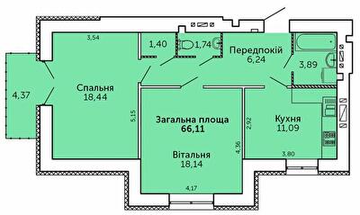 2-комнатная 66.11 м² в ЖК Levanevsky от 18 950 грн/м², Николаев