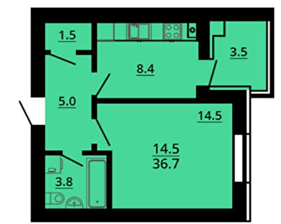 1-комнатная 36.7 м² в ЖК Львовский затышок (Львовский маеток) от 25 500 грн/м², с. Софиевская Борщаговка