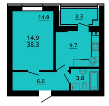 1-комнатная 38.3 м² в ЖК Львовский затышок (Львовский маеток) от 25 500 грн/м², с. Софиевская Борщаговка