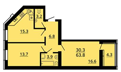 2-комнатная 63.8 м² в ЖК Львовский затышок (Львовский маеток) от 24 500 грн/м², с. Софиевская Борщаговка