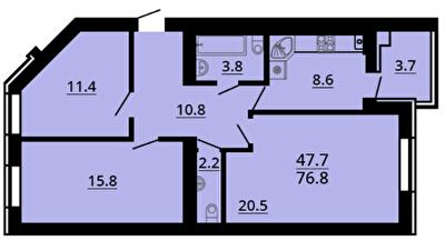 3-комнатная 76.8 м² в ЖК Львовский затышок (Львовский маеток) от 24 000 грн/м², с. Софиевская Борщаговка
