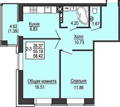 2-комнатная 58.42 м² в ЖК Софиевская сфера от 25 500 грн/м², с. Софиевская Борщаговка
