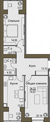 2-комнатная 74.67 м² в ЖК Софиевский квартал от 31 000 грн/м², с. Софиевская Борщаговка